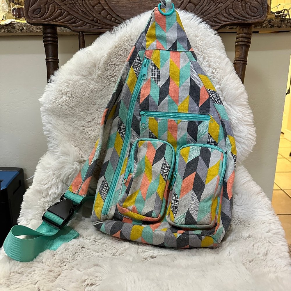Multi-Color Chevron Geometric Sling Crossbody Backpack Purse